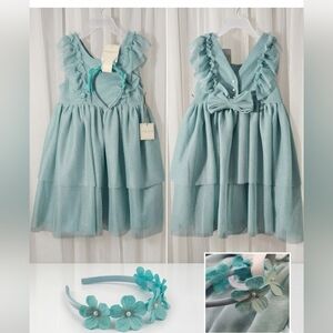 Christian Siriano Mint Teal Ruffle Tulle Girl's Party Dress, S7, NWT